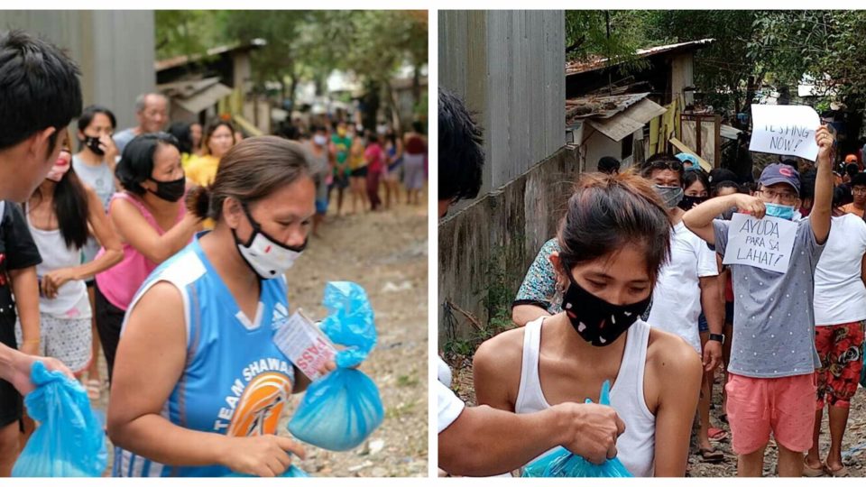 Filipinos lining up  for relief goods at an urban poor community. Photo: Kadamay/FB