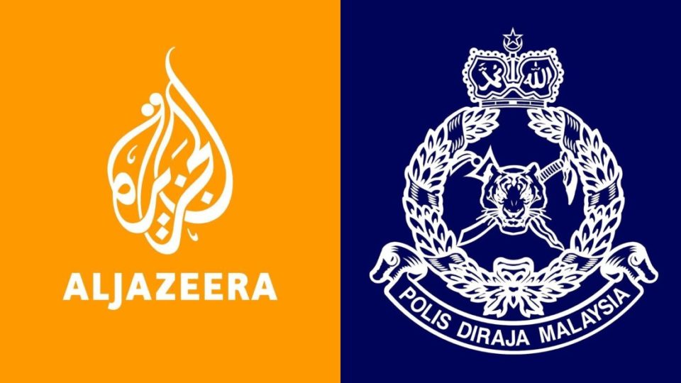 Al Jazeera logo (left) together with the Malaysian police badge (right). Photos: Aljazeera and Friends of PDRM /Facebook
