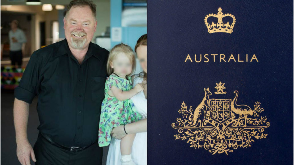 At left, Rob Colligan. The Australian passport on the right. Photos: Rob Colligan/Facebook, Museums Victoria
