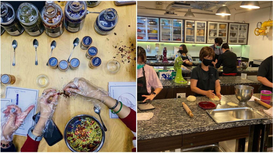 Tea blending by The Tea Crafters, at left, and a cooking class by Palate Sensations. Photos: Circles.Life