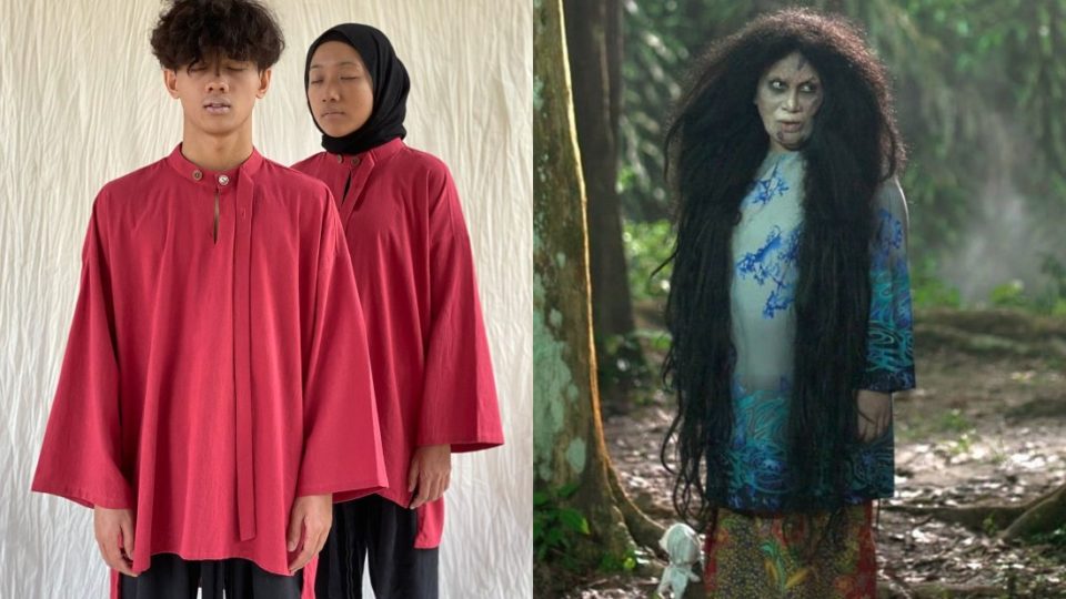 Models wearing oversized tops by Labo Malaysia (left) and the spirit from Hantu Kak Limah (right). Photos: Labo Malaysia and Hantu Kak Limah Official /Instagram