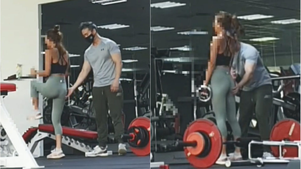 Screengrabs from the video showing trainer groping woman’s butt. Photos: Cheryl Loh/Instagram
