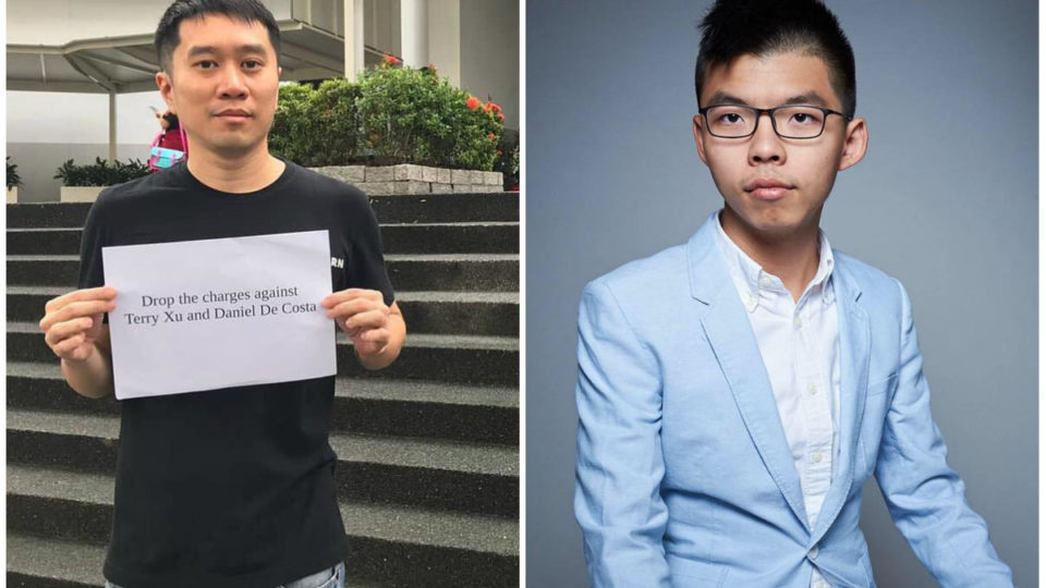 Singapore activist Jolovan Wham, at left, and Hong Kong activist Joshua Wong. Photos: Jolovan Wham, Joshua Wong / Facebook