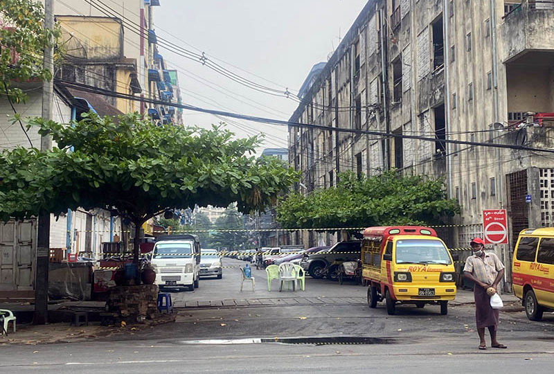 File art of Yangon’s 48th Street shut down in April 2020. Photo: Min Ye Kyaw