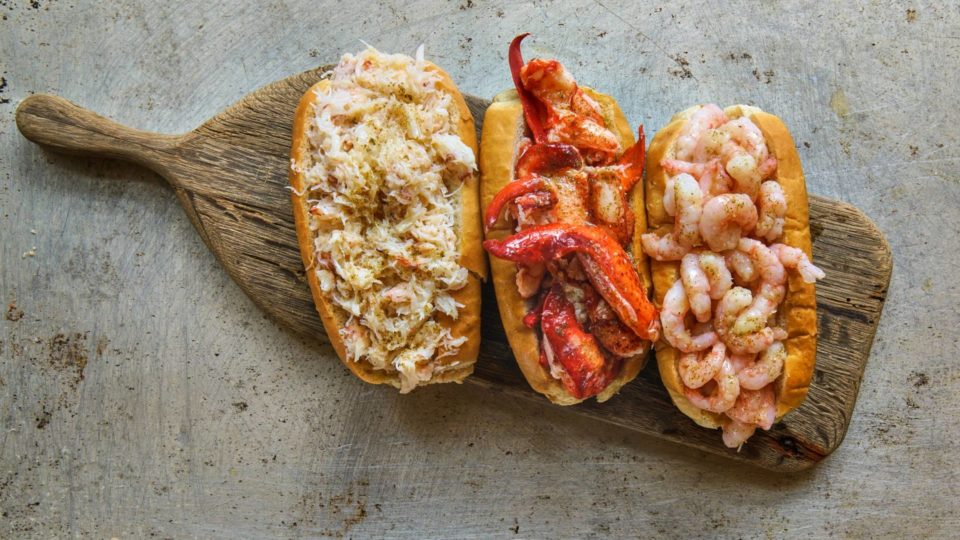 The culinary trio from left to right; the crab, lobster and shrimp roll. Image: Luke’s Lobsters
