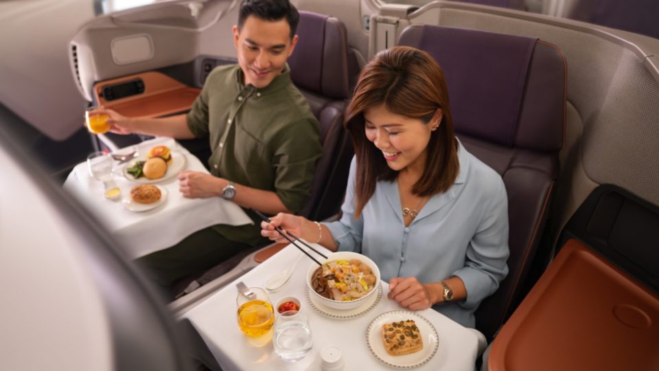 The dining experience in Business Class. Photo: Singapore Airlines
