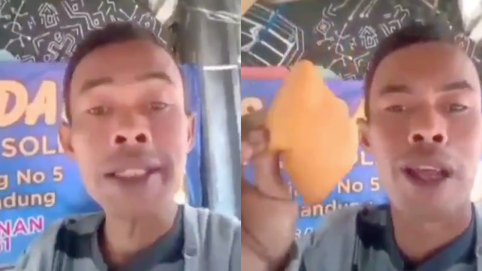 Over the weekend, a 26-second clip of a man talking to the camera while eating a fried dough snack called odading made its rounds on social media, piquing the curiosity of Indonesian netizens and inspiring a slew of memes. The clip was first uploaded by a Bandung-based aspiring YouTuber named Ade Londok on his Instagram page, in which he promoted Odading Mang Soleh, a stall that sells odading. Screenshot from Instagram/@m.adelondok & Twitter/@kencrotawn