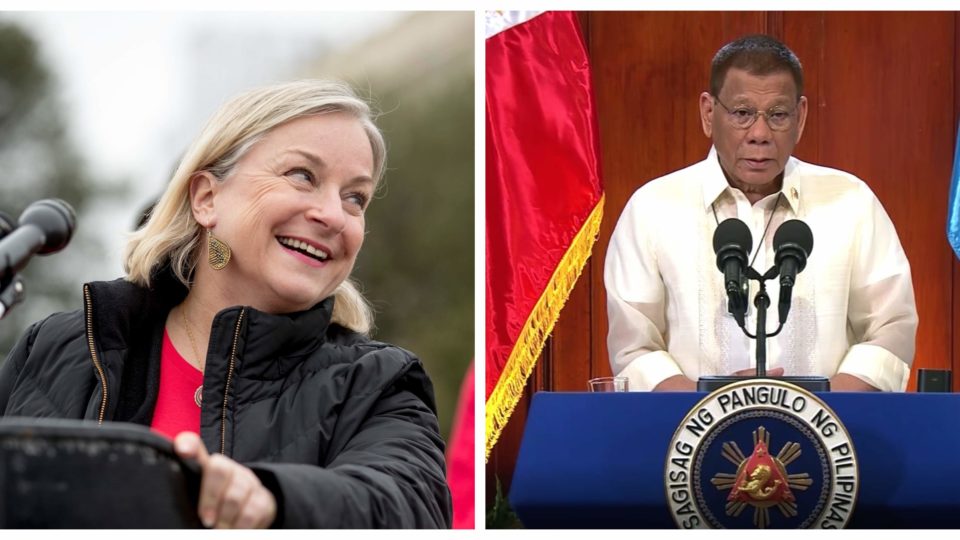 Congresswoman Susan Wild and President Rodrigo Duterte. Photos: Wild/FB; PCOO/FB