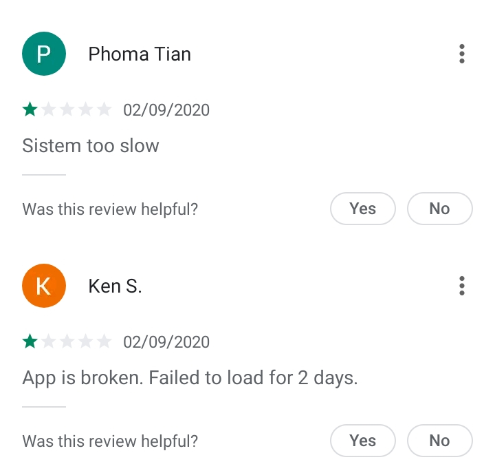 Screenshots of CIMB Clicks Malaysia’s reviews on Google Play Store
