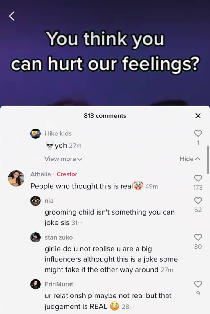 TikTok user Athalia responds to hate. 