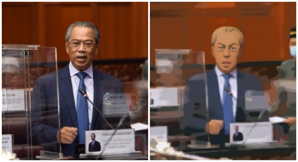 Muhyiddin Yassin and Anime Muhyiddin. Original photo by Muhyiddin Yassin/Facebook