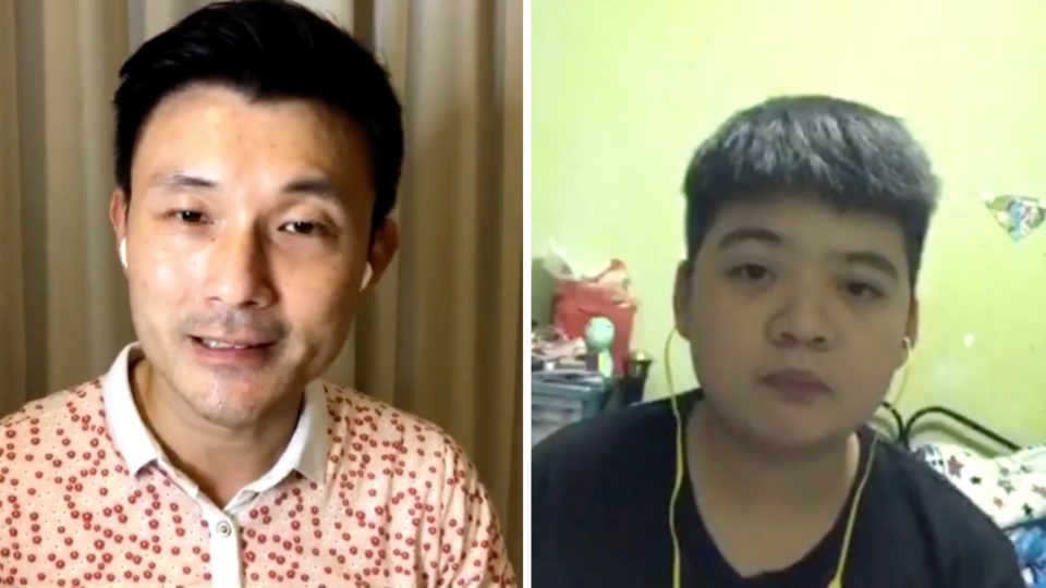 Tampines MP Baey Yam Keng, at left, and resident Keegan chat on IG Live. Photo: Baey Yam Keng/Instagram