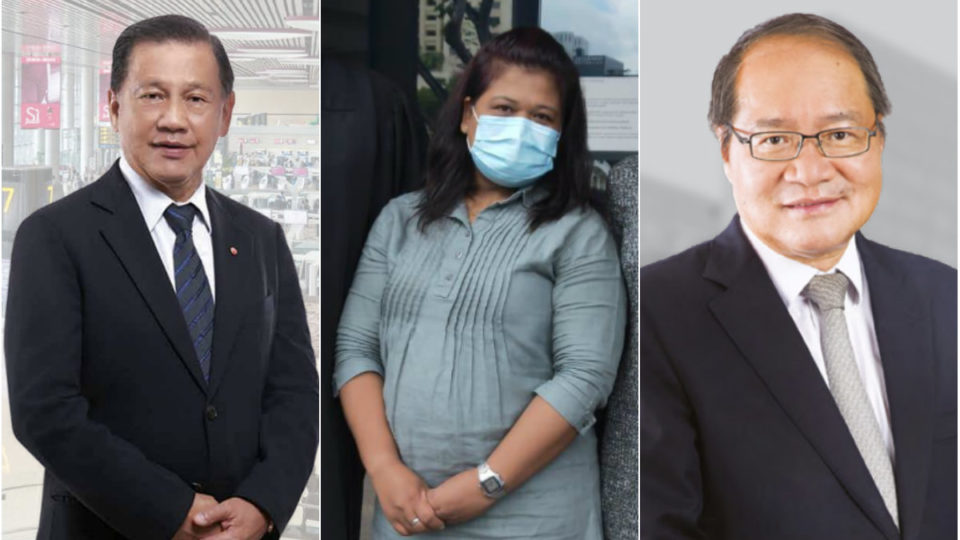 From left, Liew Mun Leong, Parti Liyani and Lucien Wong. Images: Changi Airport, Giving.sg, Attorney-General’s Chambers
