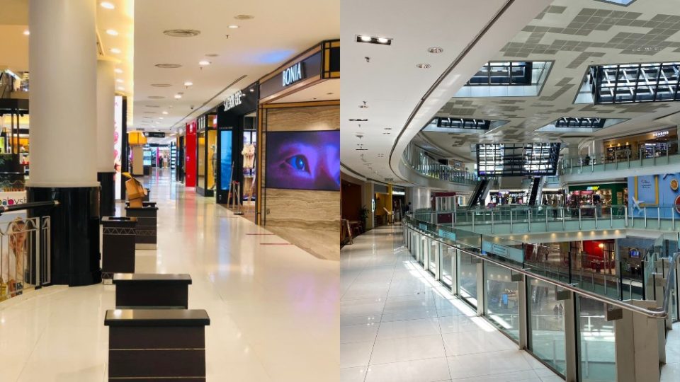 Empty corridors at Sunway Pyramid (left) and Nu Sentral (right). Photos: KhabirM and HafizPororo/Twitter