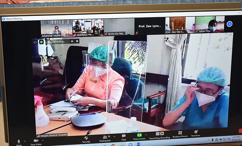 Health Ministry officials meet remotely on Friday. Photo: Ministry of Health and Sports