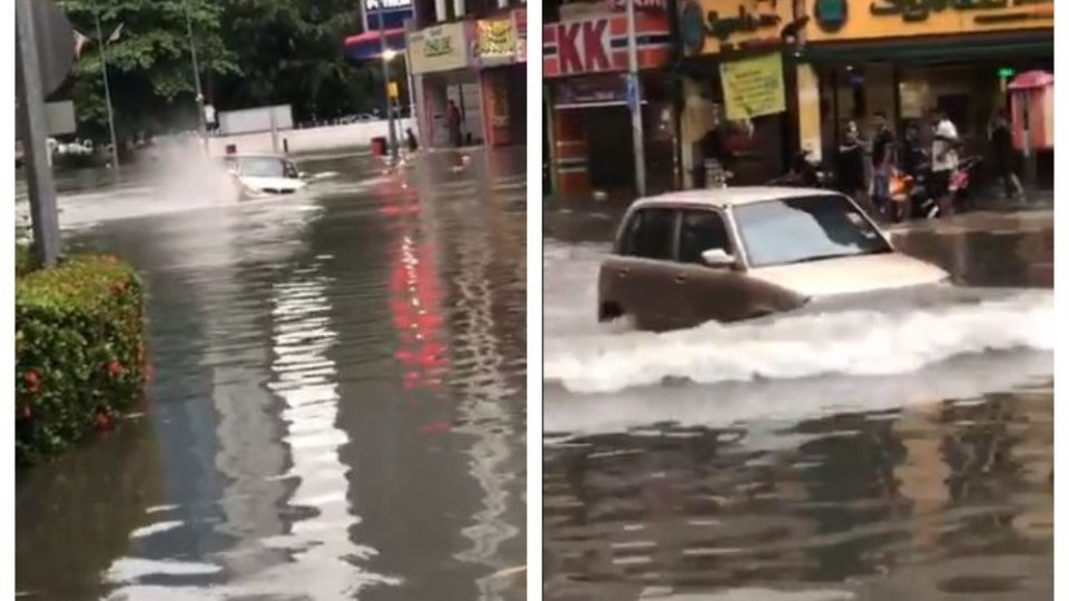 Screengrabs of the Kelisa driving through the Kuala Lumpur flood. Photo: PheezOthman /Twitter
