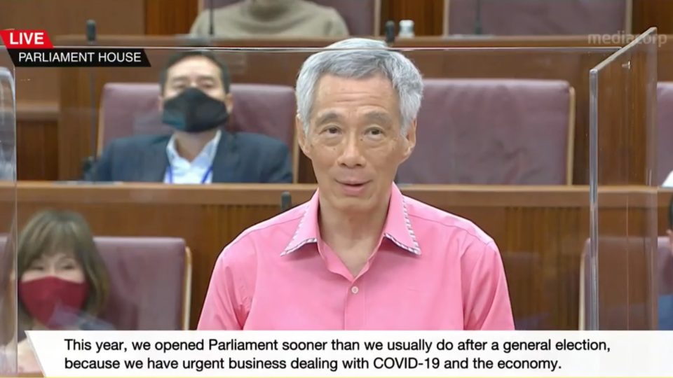 Prime Minister Lee Hsien Loong addressing the nation today in Parliament. Photo: CNA/YouTube