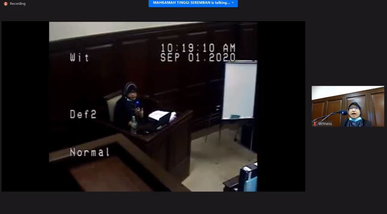 Nor Aidora speaking on the witnesses stand. Photo: The Malaysian Judiciary /YouTube
