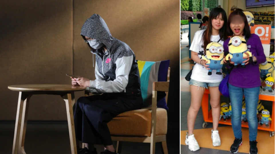 Left: Poon’s mother speaks with an Apple Daily reporter. Right: Poon and her mother. Photos via Apple Daily
