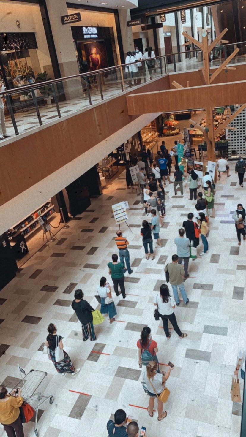 Shoppers queuing outside Ben’s Independent Grocer store in Publika. Photo: Syafinaziby/Twitter