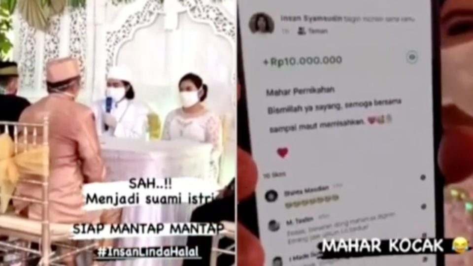 The latest unique dowry appears to perfectly encapsulate the era we live in, as it comes in the form of e-wallet credit, as seen in a viral wedding video of a couple in Jakarta. Screenshot from Instagram/@lukasoct & @lambe_turah