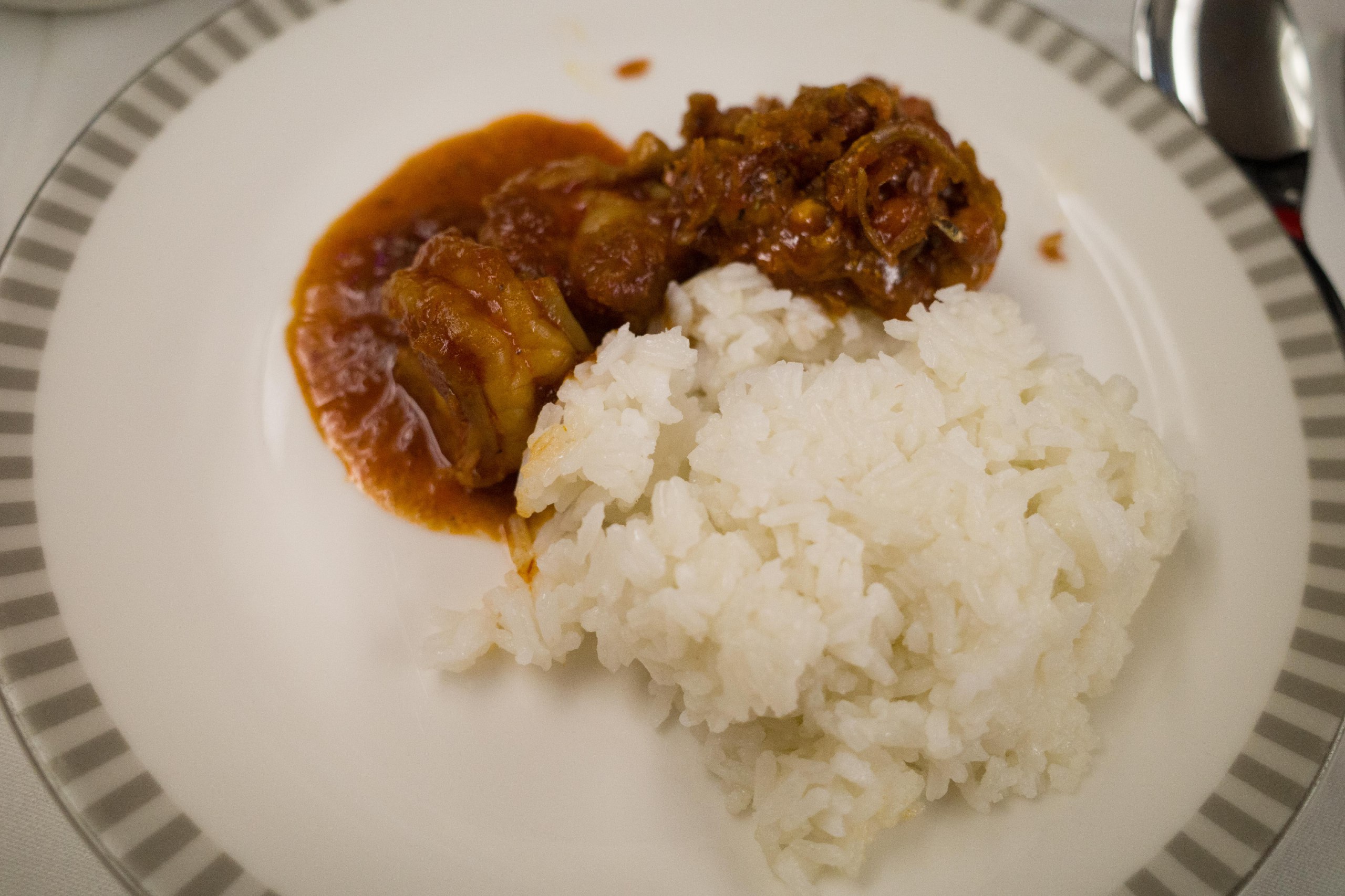 The coconut-infused rice with sambal prawns and ikan bilis. Photo: Coconuts