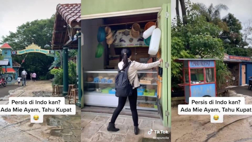 A TikTok video posted by user @rapuncila shows a replica of what appears to be a typical Indonesian kampung (village) in Taronga Zoo, Sydney. Screenshot from TikTok/@rapuncila