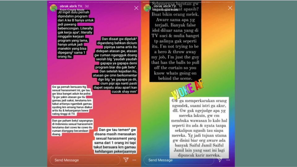 Screenshots of AH’s Instagram Stories. AH is still working for an unnamed network, although many of the stories appear to have been taken from his previous stint at another TV station. 