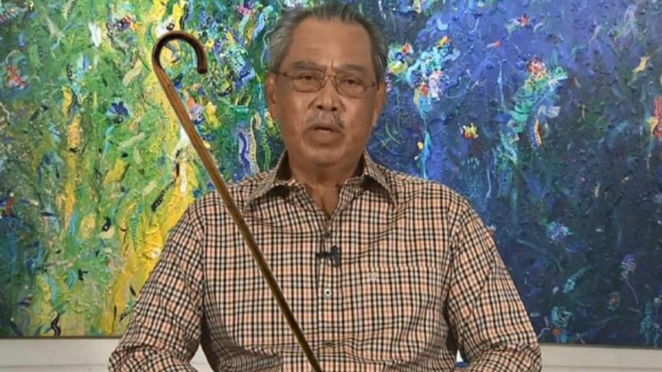 Edited photo of Muhyiddin Yassin during Oct. 6, 2020 broadcast. Photo: Coconuts
