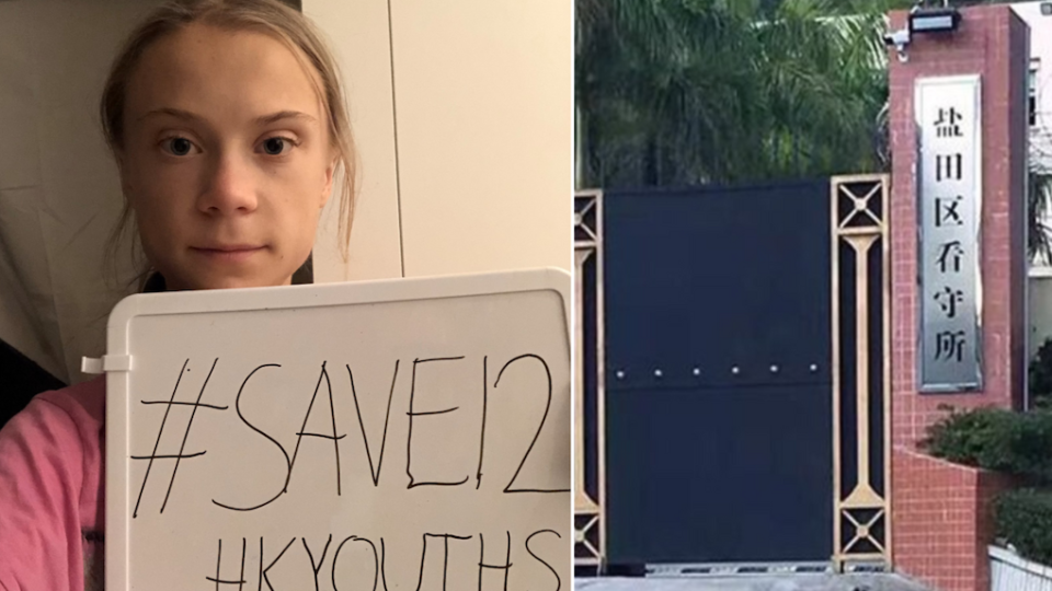 Swedish climate activist Thunberg spoke out in support of the 12 Hongkongers who have been detained at a Shenzhen facility for almost 60 days. Photos via Twitter/Greta Thunberg and Apple Daily