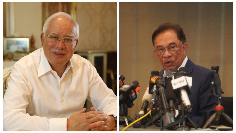 Najib Razak at his home in January, at left, and Anwar Ibrahim at Le Meridien, at right. Photos: Najib Razak, Anwar Ibrahim/Facebook
