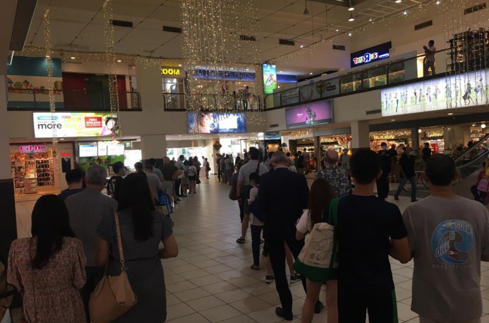 People queuing outside the grocery store at Bangsar Village mall in Kuala Lumpur. Photo: Chicarosa/Twitter