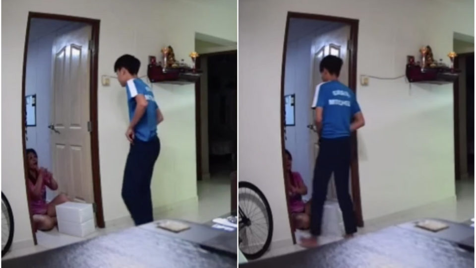 Boy assaults ‘mummy’ in home surveillance footage. Photos: Rainbowcontent/TikTok