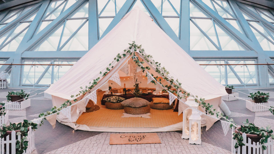 The glamping tent set up on the top floor of Jewel Changi Airport. Photo: Changi Airport/Facebook
