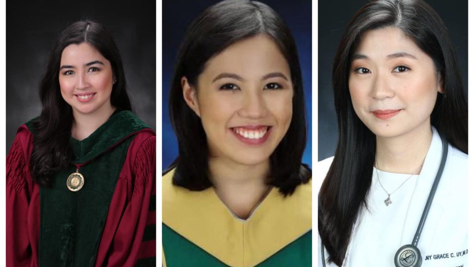 Congratulations to the new doctors: actress Angeli Gonzales, Tricia Robredo, daughter of Vice President Leni Robredo; and Tiffany Grace Uy, who holds the University of the Philippines’ highest recorded grade ever since World War II. Photos: handout 