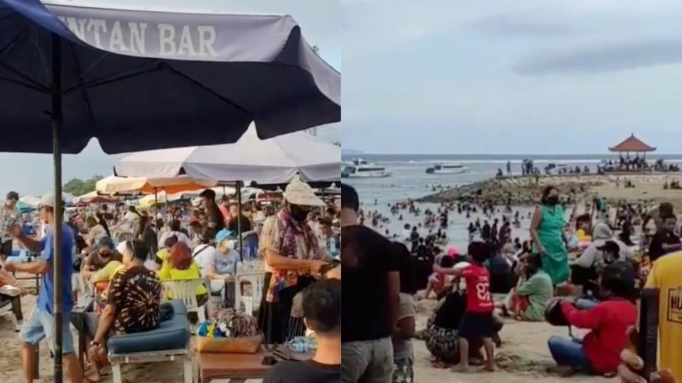 Scenes from a beach in Seminyak (left) and another in Sanur (right). Screengrabs: Instagram