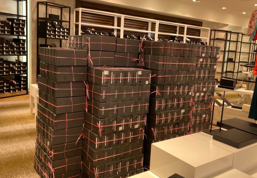 Hundreds of shoeboxes tied up at The Heeren outlet. Photo: Coconuts