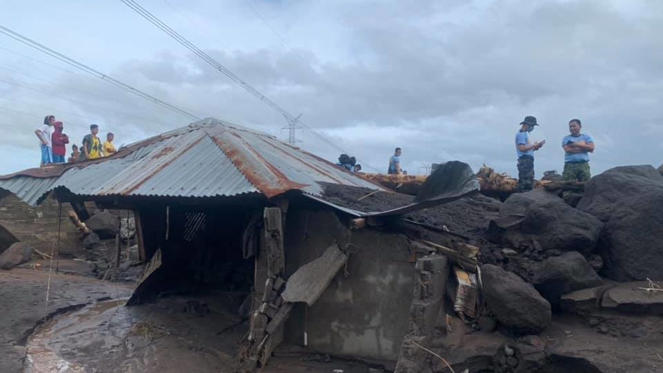 Countless homes were buried under lahar caused by typhoon Goni in Guinobatan, Albay. Photo: Rep. Zaldy Co/FB