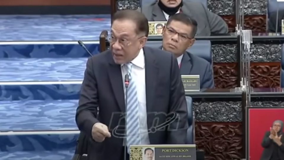 Anwar speaking in Parliament today. Photo: Radio Televisyen Malaysia
