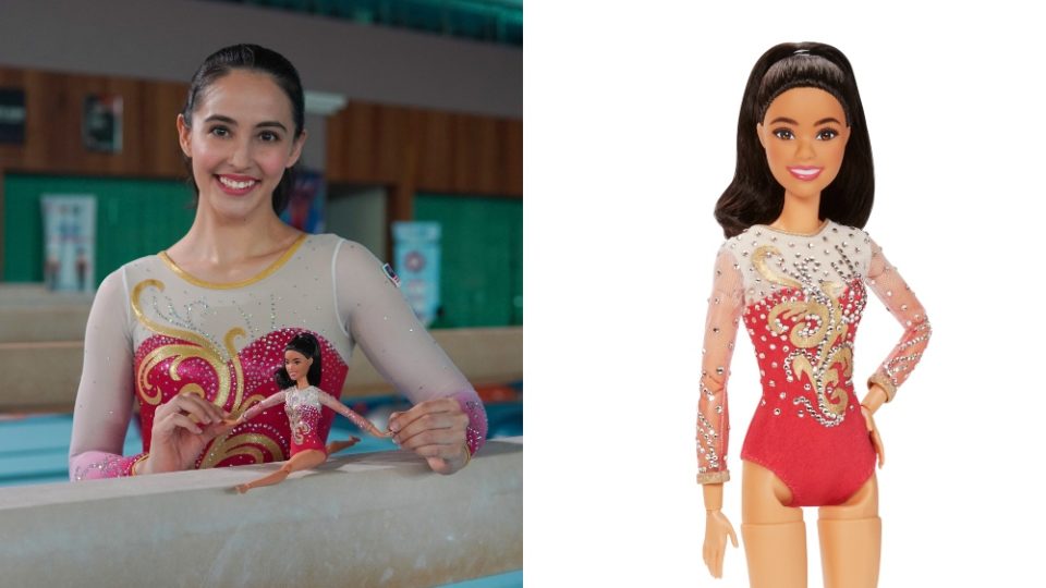 Farah Ann poses with her Barbie doll, at left, and a close-up of Farah Ann’s Barbie made in her likeness, at right. Photos: Edelman Worldwide
