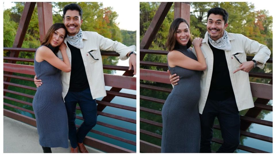 Henry Golding and Liv Lo posing for their pregnancy announcement photo. Photos: Henry Golding/Instagram
