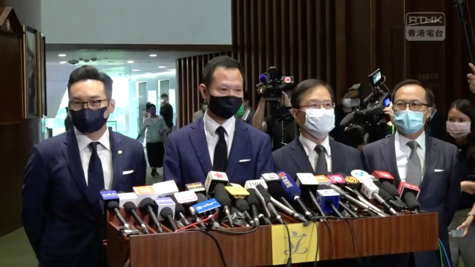 The four lawmakers, Alvin Yeung, Dennis Kwok, Kwok Ka-ki and Kenneth Leung, will lose their seats in the Legislative Council immediately, according to a government statement on Nov. 11, 2020. Photo via screenshot from Facebook/RTHK