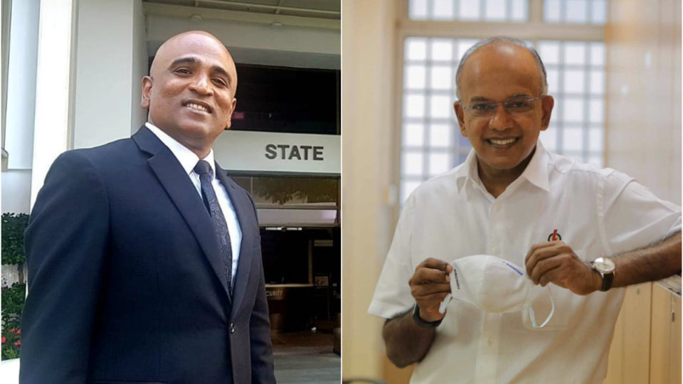 At left, M Ravi in a 2019 photo and Minister K Shanmugam in a July photo at right. Photo: Ravi M Ravi/Facebook
