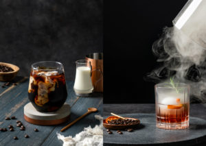 At left, the cafe’s ice latte and its Old Fashioned at right. Photos: Ratio