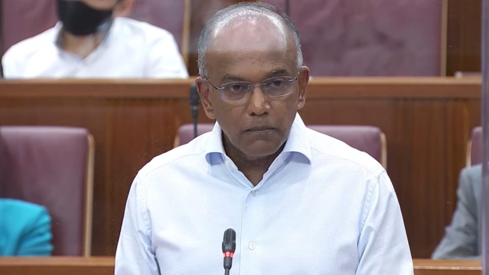 Home Affairs and Law Minister K Shanmugam speaks in Parliament on Nov. 4, 2020. Photo: CNA/YouTube