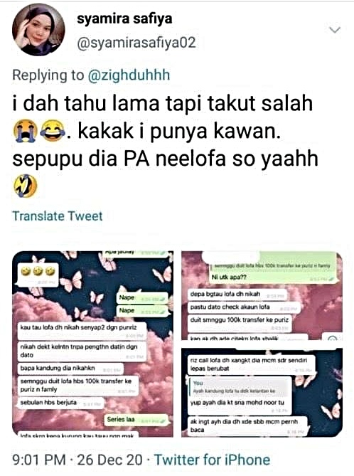 Screenshots from Syamira Safiya’s now-deleted tweet. Photo: SyamiraSafiya02/Twitter