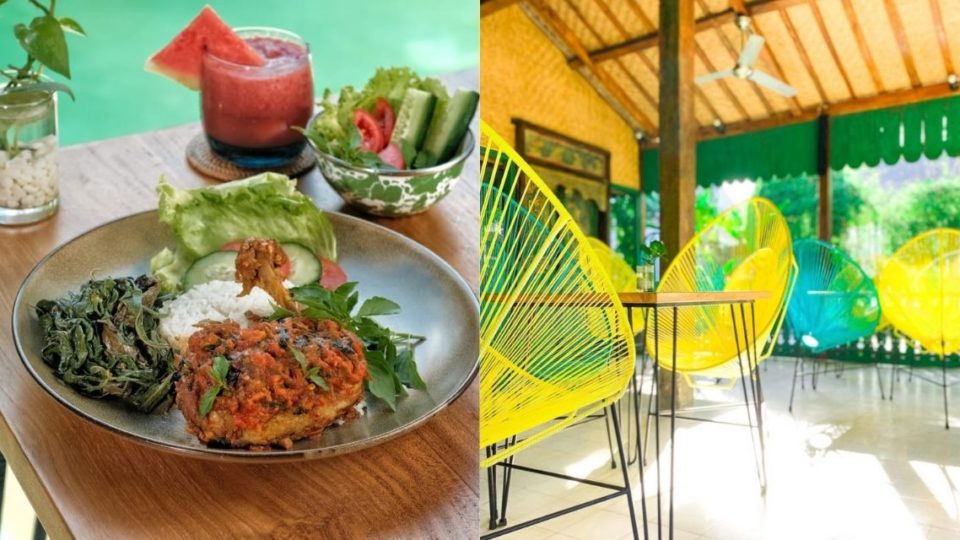 Left, a serving of Tinoransak Chicken, and a glimpse of the establishment on the right. Photos: Horeka Bistro Bali