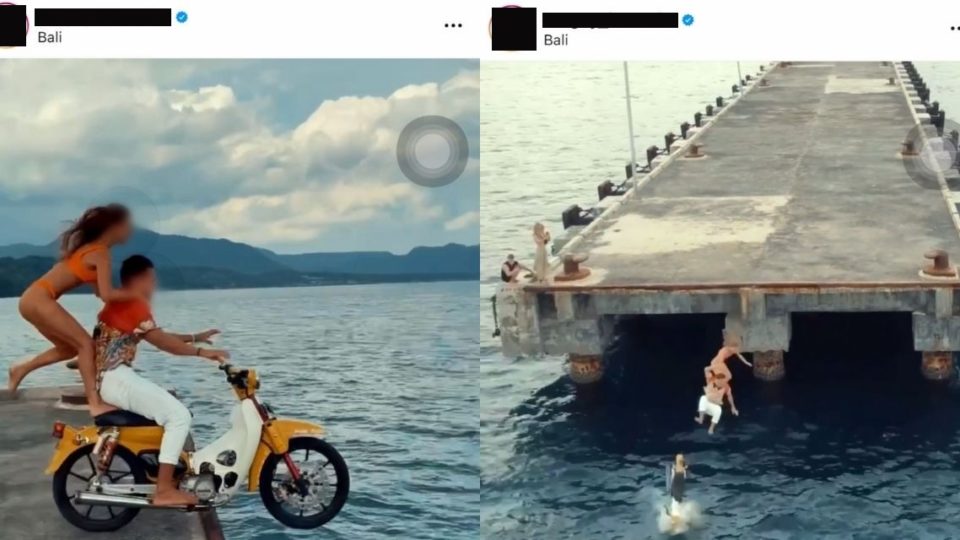 Authorities said the stunt was pulled in Tanah Ampo Port in Karangasem regency, which should’ve been off-limits to the public. Screengrabs: Instagram