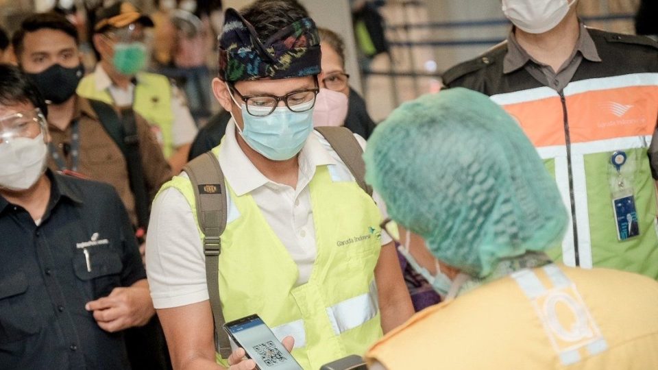 Tourism and Creative Economy Minister Sandiaga Uno at Bali’s Ngurah Rai International Airport on Sunday, Dec. 27, 2020. Photo: Twitter/@sandiuno