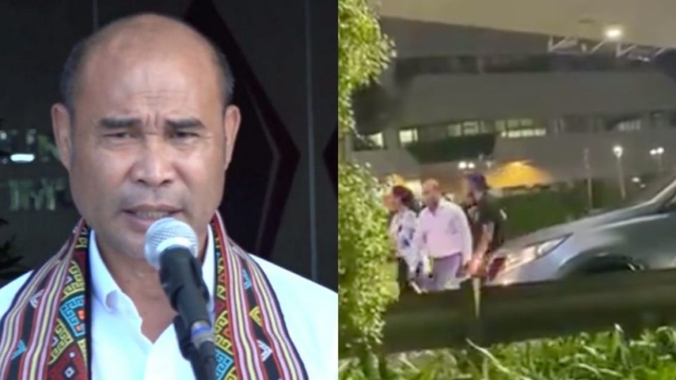 At left, East Nusa Tenggara (NTT) Governor Viktor Bungtilu Laiskodat, and a screengrab from a video of the incident on the right. 
